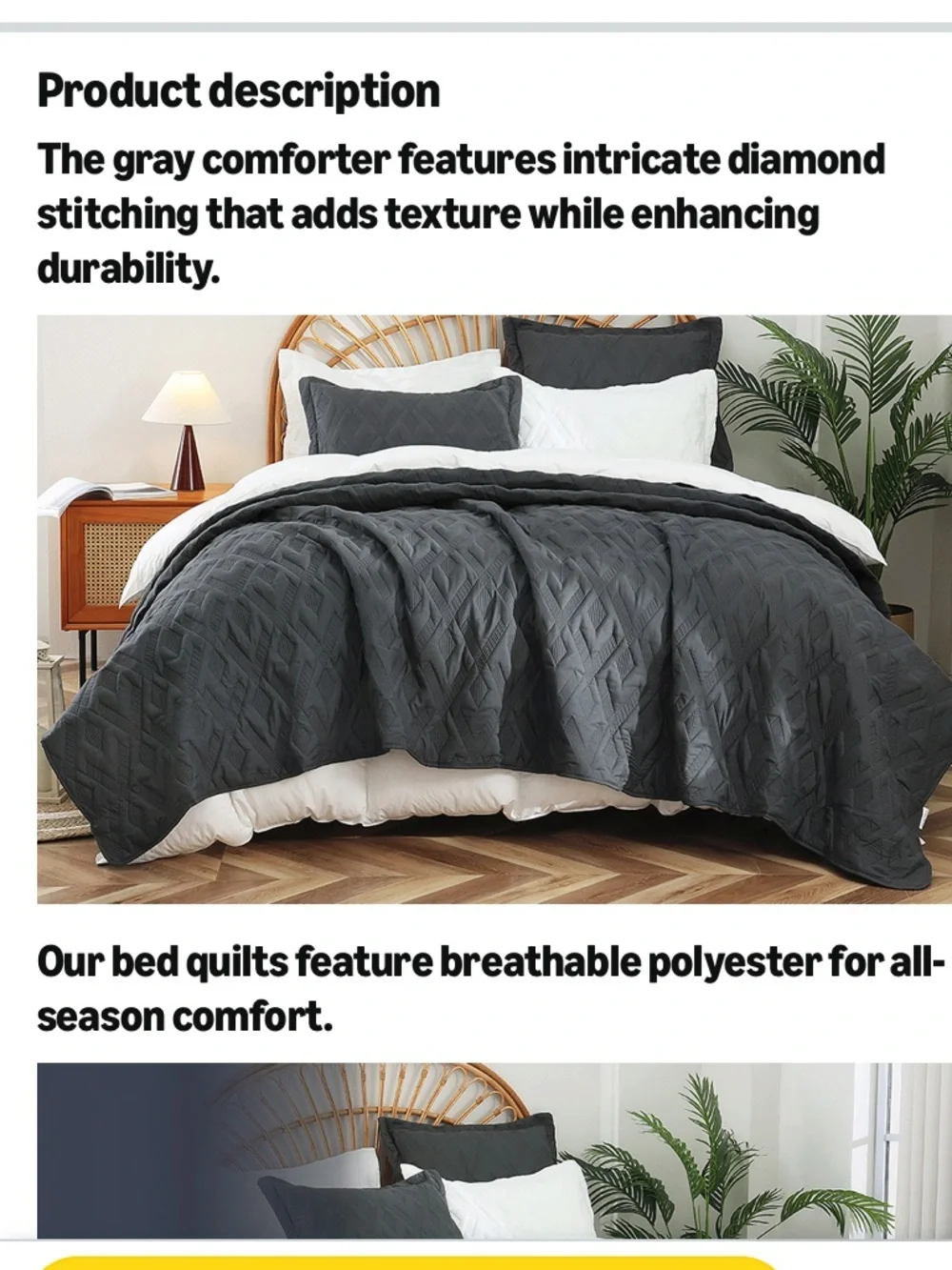 Gray Quilt Twin 68x86 & sham - Lightweight new
